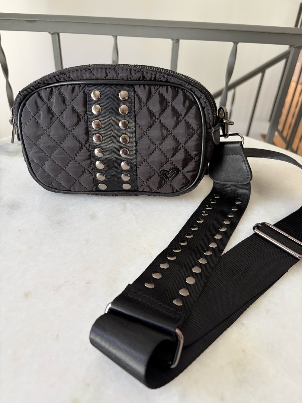 Prene Love Black Quilted Studded Crossbody Bag Like New